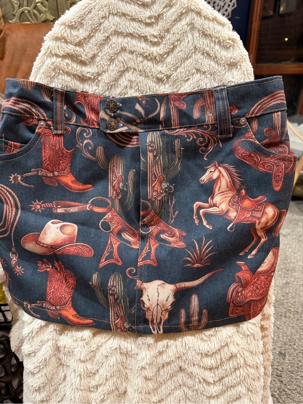 Western Print Mini Skirt in Navy and Rust